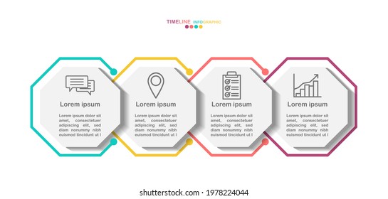 4 octagon timeline infographic template.4 color and business icons.