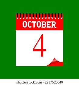 4 October 2023. Icon calendar day. Days of the year. Vector illustration sign label. Event schedule date. Meeting appointment time. Agenda plan. Green Background.