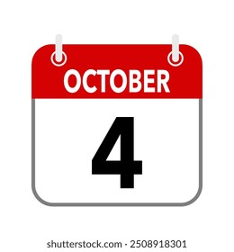4 de octubre, icono de fecha de calendario sobre fondo blanco.