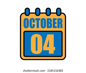 4 October calendar. October calendar icon in blue and orange. Vector Calendar Page Isolated on White Background.