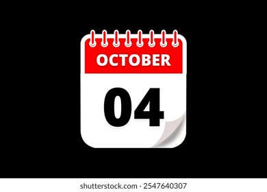 4 October calendar icon text page monthly web design on red, white and black background vector, icon, or illustration with the month of October 4