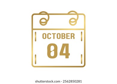 4 October calendar icon text page monthly web design on golden and white background vector, icon, or illustration with the month of October 4