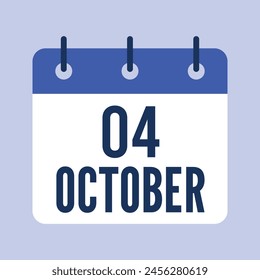 4 Octubre Calendario, Vector Aislado Calendario.