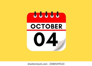 4 October month single day vector, illustration, calendar with red, black, white and yellow color background calendar October 4