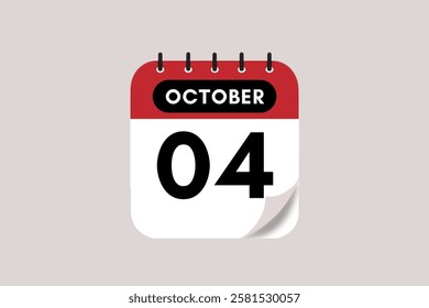 4 October month single day vector, illustration, calendar with rose red, black and off-white color background calendar October 4