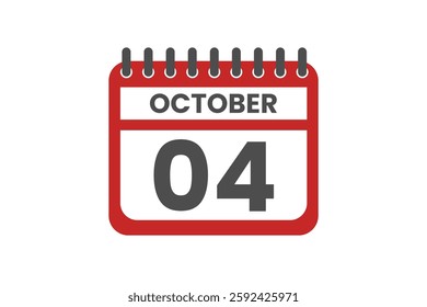 4 October month single day vector, illustration, calendar with red, black and white color background calendar October 4