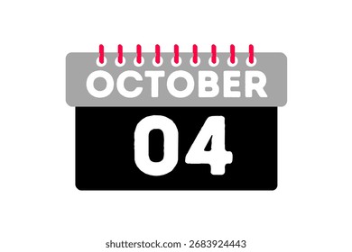4 de octubre mes Vector de un solo día, ilustración, calendario con ceniza, negro, rojo y blanco color de fondo icono de calendario de 4 de octubre
