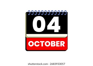 4 October month single day vector, illustration, calendar with red, black, yellow and white color background calendar icon October 4