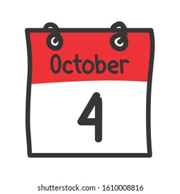 4 October. Vector flat daily calendar icon. Date and time, day, month. Holiday