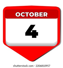 4 October vector icon calendar day. 4 date of October. Fourth day of October. 4th date number. 4 day calendar. Four date. Coast Guard Day