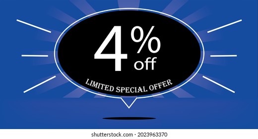 4% off black balloon and blue, for limited special offer, blue banner for special offers of promotions