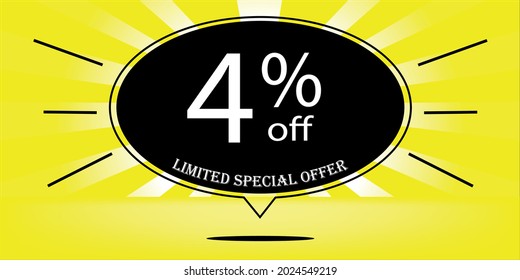 4% off black balloon and yellow, for limited special offer, yellow banner for special offers of promotions