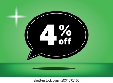 4% off - black and green floating balloon - with green background - banner for discount and reduction promotional offers