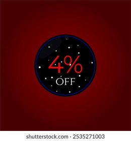 4% off. Black and red with stars. Shop promotions, Store sales. Tag vector design. Four percent off.
