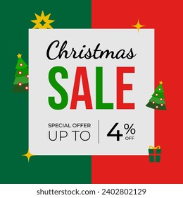 4% OFF Christmas sale banner promotion. Four percent. Banner with special offer display. Poster Merry Christmas Discount. Vector illustration.