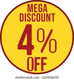 4%, off,%, mega descuento, círculo amarillo y rojo, descuento, mega, descuento, venta, super,icon, tag, especial, ofertas, promoción, carta,publicidad,comercio,especial,vender,vender,ofrecer,marketing