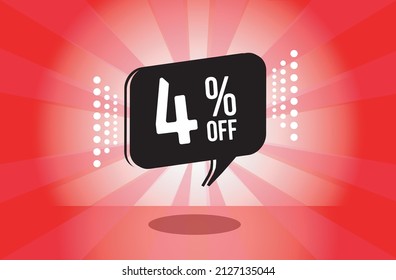 4% off. red banner with four percent discount on a black balloon for mega big sales