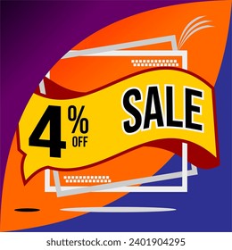 4% De Oferta Especial Con Fondo Naranja Y Oferta De Globo Con Números De Letras Negras