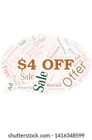 $4 Off word cloud. Wordcloud made with text only.