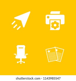 4 office icon set with printer, send and desk chair vector illustration for graphic design and web