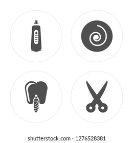 4 Ointment, Implants, Breast, Scissors modern icons on round shapes, vector illustration, eps10, trendy icon set.