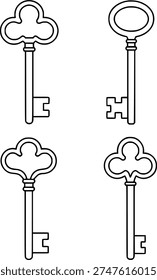 4 old key illustration icons in outline design