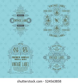 4 old vintage card with floral ornament - vector