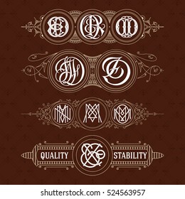 4 old vintage card with floral ornament - vector