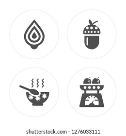 4 Onion, Soup, Nut, Scale modern icons on round shapes, vector illustration, eps10, trendy icon set.