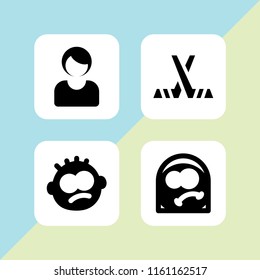4 only icons in vector set. hockey, business woman and tired illustration for web and graphic design