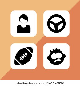 4 only icons in vector set. business woman, drive, american football and tired illustration for web and graphic design