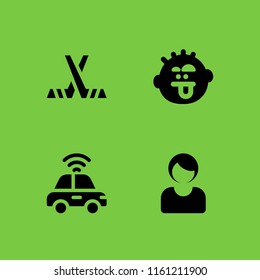 4 only icons in vector set. business woman, tired, drive and hockey illustration for web and graphic design