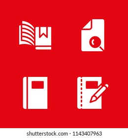 4 open icon set with open book, file and notebook vector illustration for graphic design and web