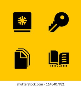 4 open icon set with key, open book and freezer vector illustration for graphic design and web