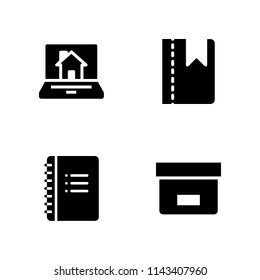 4 open icon set with laptop, box and notebook vector illustration for graphic design and web