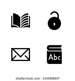 4 open icon set with lock, email and open book vector illustration for graphic design and web
