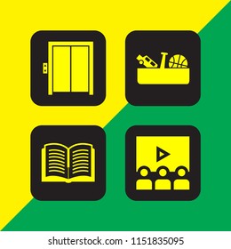 4 open icons in vector set. drawer, elevator, book and screen illustration for web and graphic design