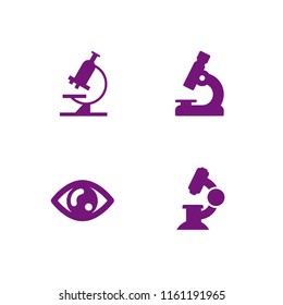 4 optical icons in vector set. microscope, human eye shape and microscope tool illustration for web and graphic design