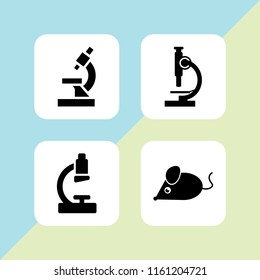 4 optical icons in vector set. mouse, microscope and microscope side view illustration for web and graphic design