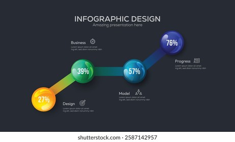 4 option Connected Data Point Visualization 3D Infographic. Corporate marketing analytics data report creative design layout. Company statistics information graphic visualization template.