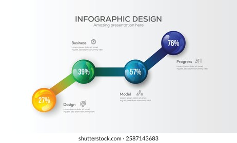 4 option Connected Data Point Visualization 3D Infographic. Corporate marketing analytics data report creative design layout. Company statistics information graphic visualization template.