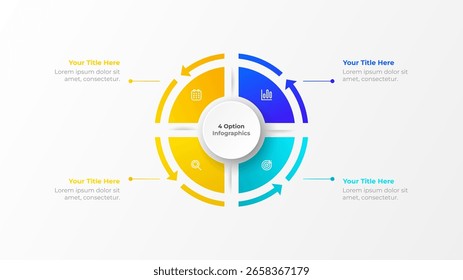 Plantilla de infografía de ciclo de 4 opciones. diagrama circular de procesos comerciales.