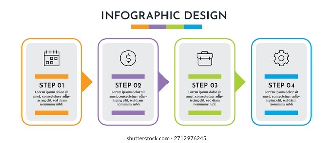 Plantilla de diseño de línea delgada de rectángulo de gráficos de información de 4 opciones. Fondo Abstractas del negocio de la ilustración. Diseño de gráficos de información.