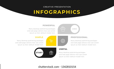 4 option modern business presentation design with yellow and gray colors. Editable annual report flyer leaflet corporate presentation design template. Web design. Power Point, PPT