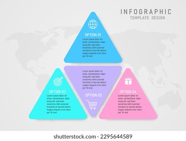 4 Option Simple Triangular Infographic Templates Pastel color white icon on globe space corner bottom gray gradient background design for marketing, project, product, finance, planning