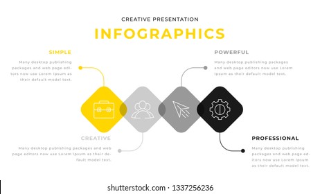 4 option yellow and gray infographic chart diagram business presentation design. Annual report flyer leaflet corporate presentation template. Simple webpage design. Power Point PPT