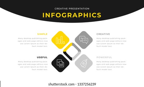 4 Option Yellow And Gray Infographic Chart Diagram Business Presentation Design. Annual Report Flyer Leaflet Corporate Presentation Template. Simple Webpage Design. Power Point. PPT