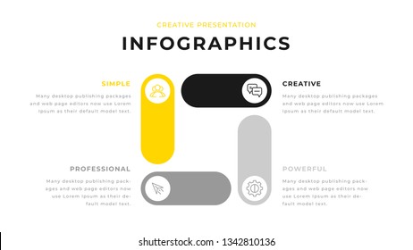 4 option yellow and gray infographic chart diagram business presentation design. Annual report flyer leaflet corporate presentation template. Simple webpage design. Power Point, PPT