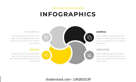 4 option yellow and gray infographic chart diagram business presentation design. Annual report flyer leaflet corporate presentation template. Simple webpage design. Power Point, PPT