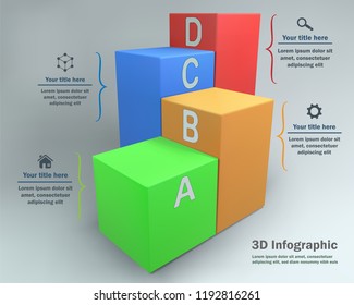 4 options, 3D vector infographic with boxesAbstract vector business illustration. Can be used for workflow layout, diagram, number options, infographics, web design.